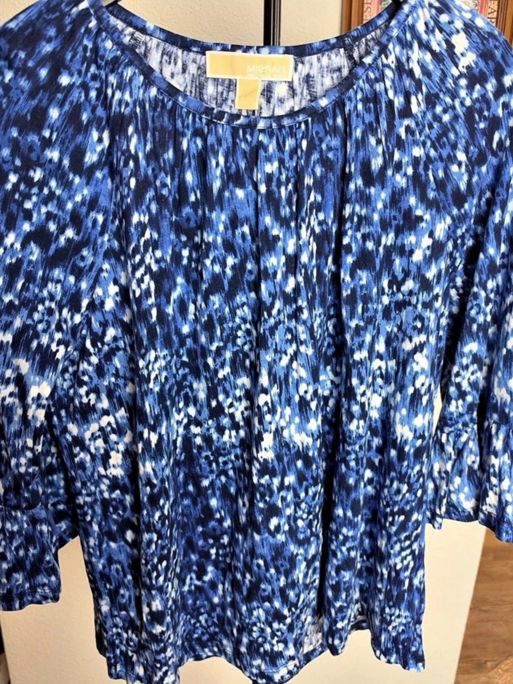 Michael Kors Basics Abstract Blue & White Blouse Size Large NWT